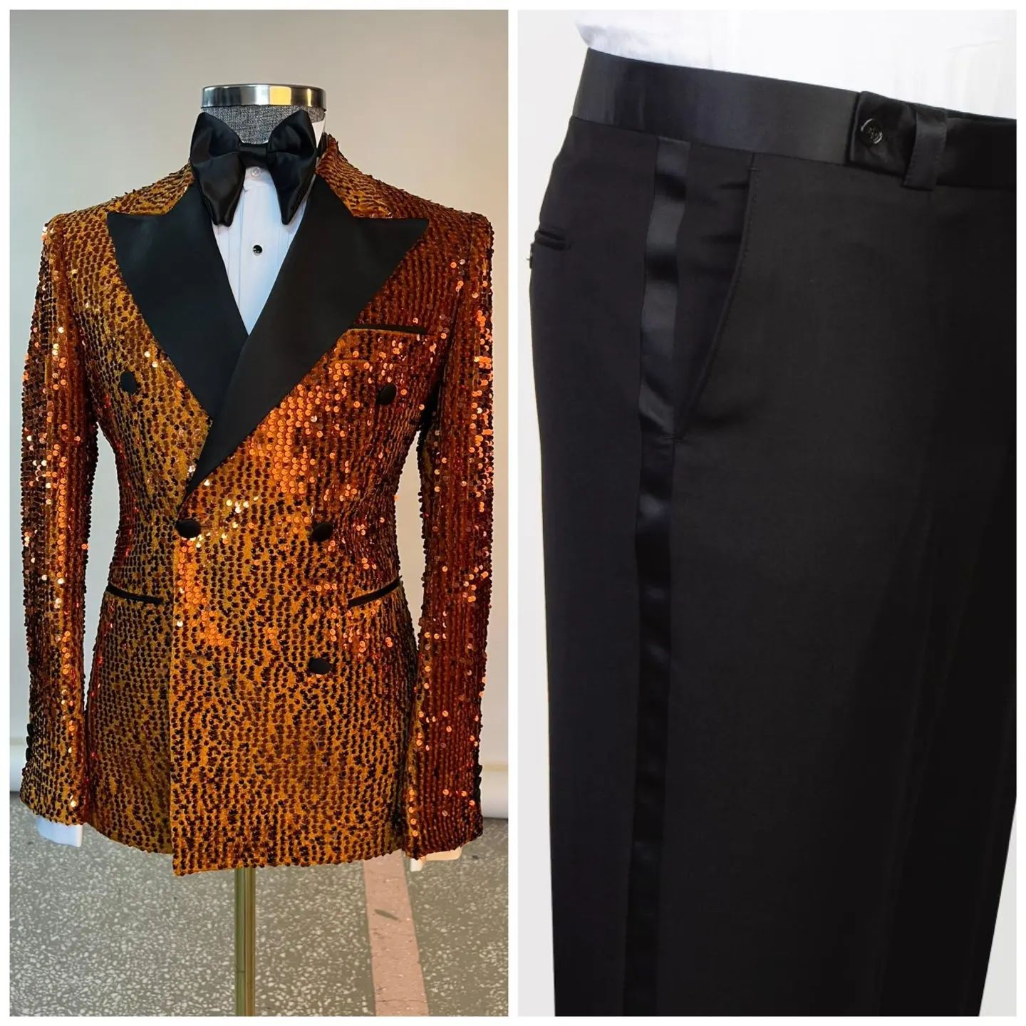 Sparkly Men Suits For Wedding Peaked Lapel Groom Wear Double Breasted Tuxedos 2 Pcs Coat With Pants Prom Evening Party Customize