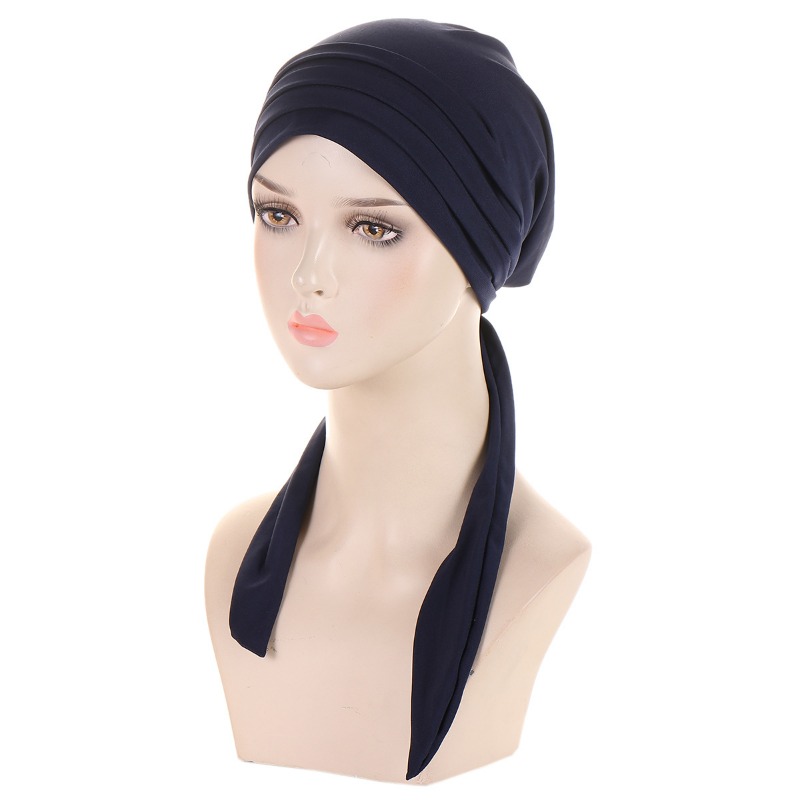 Ramadan Muslim Hijab Caps Crystal Hemp Women's Longtail Headscarf Hat Chemo Hats Hair Care Solid Color Turban Bonnet