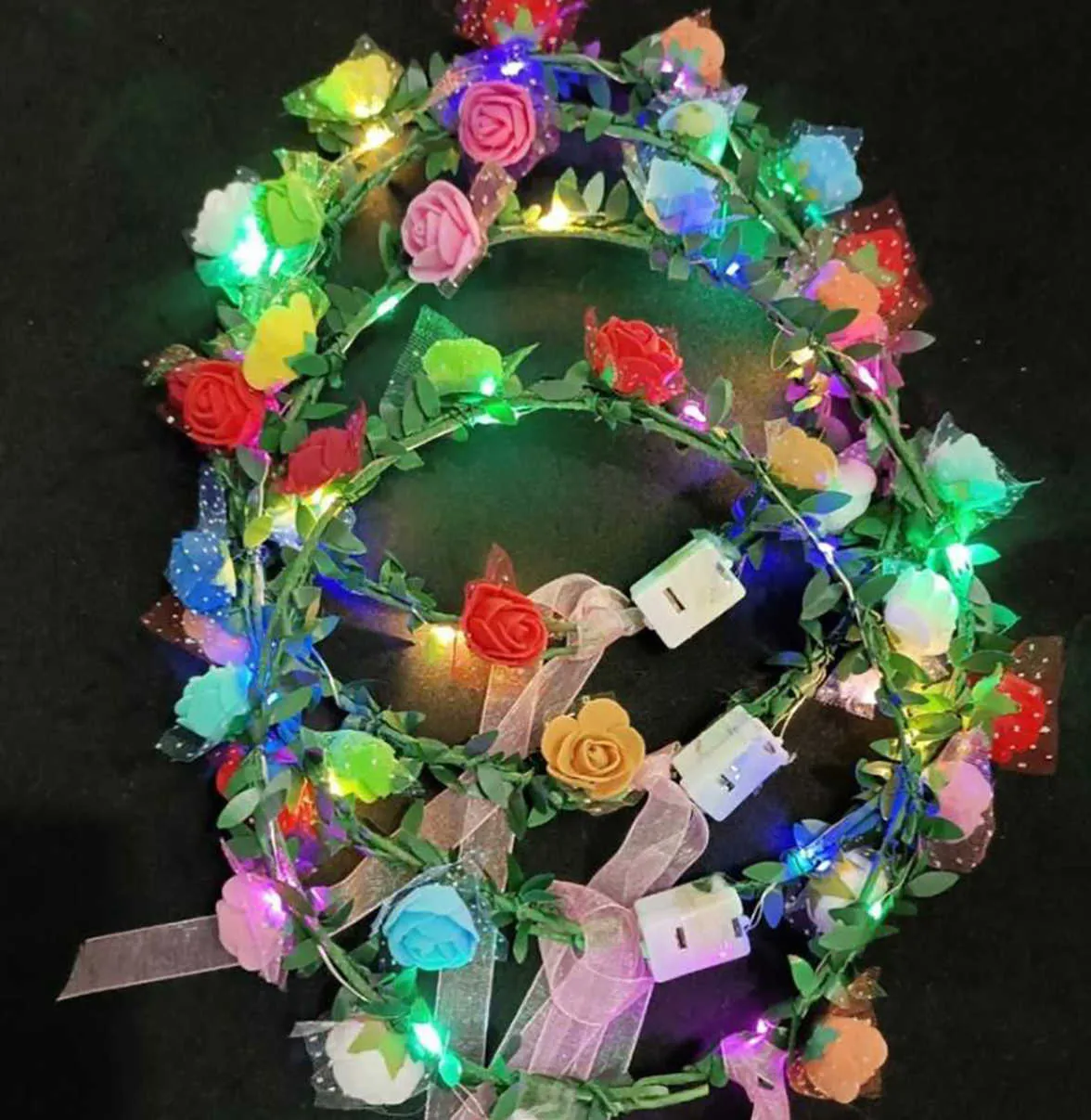 Crown LED Flower Wreath Accessories Light Up Foam Rose Headband Party Birthday Floral Headpiece For Women Girls Wedding BeachZZ