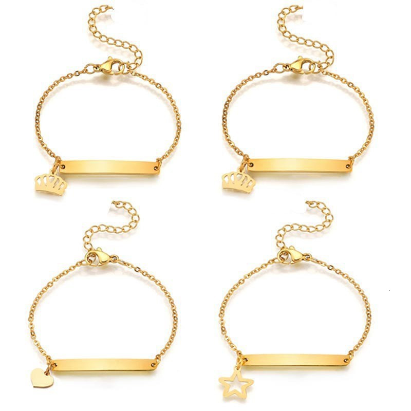 Charm Bracelets Selling Cuba Chain Customized Baby Names Stainless Steel Crown Adjustable Bracelet for children Men Women Jewelry Gift 230814