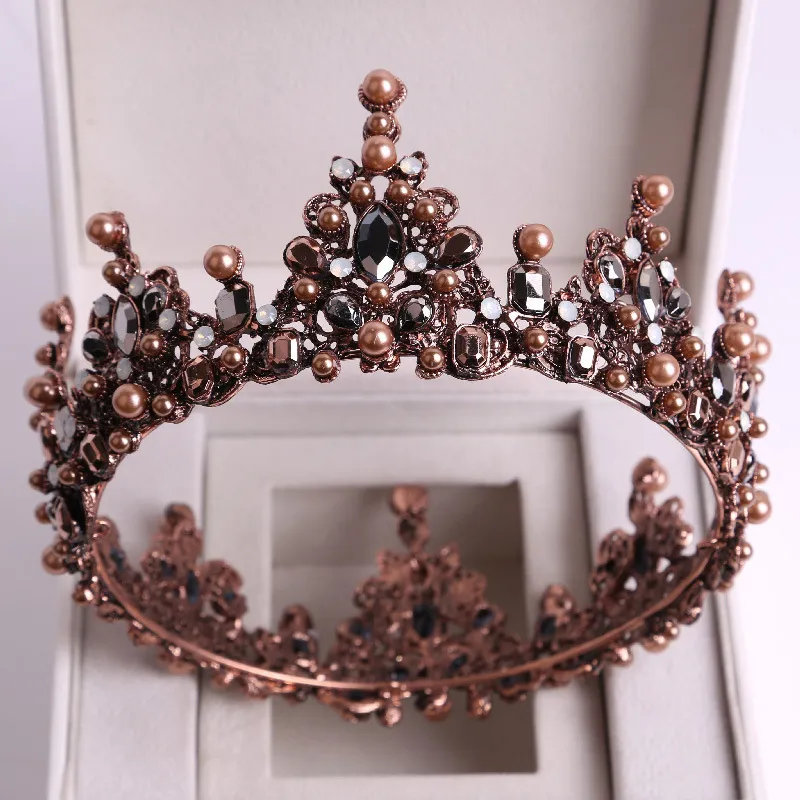 Baroque Black Crystal Big Round Bridal Tiaras Crowns Pageant Prom Diadem Veil Tiara Headband Wedding Accessories ZZ