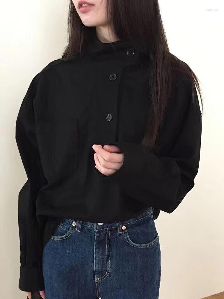 Korean Style Women's Turtleneck Blouse | Chic Oversized Button-Up Long Sleeve Tee B4