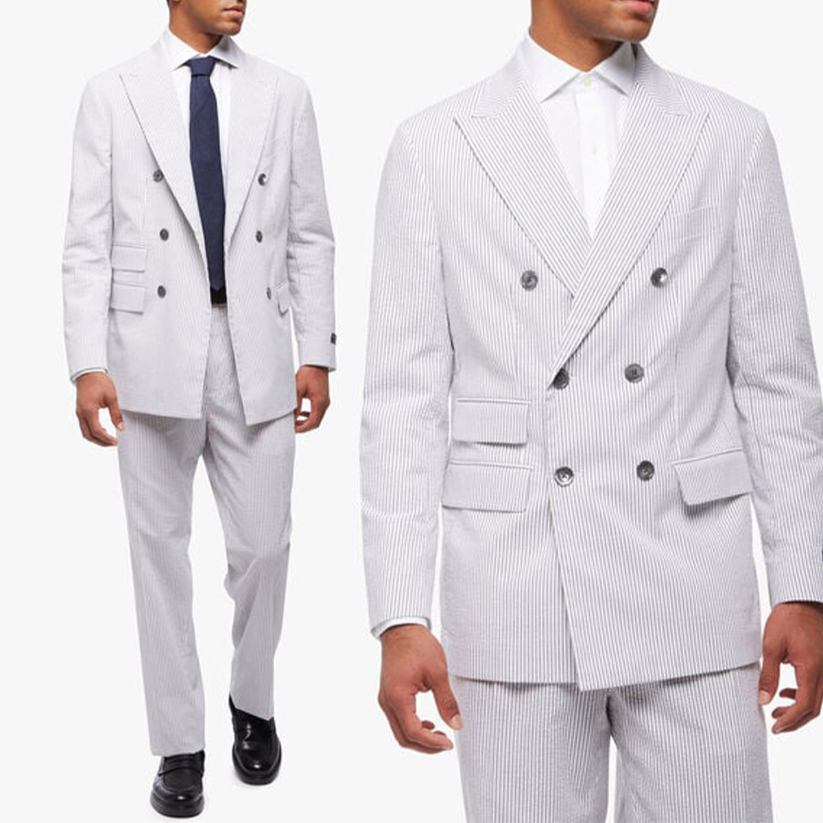 Pinstriped Men Wedding Suits Peaked Lapel Tuxedos Luxury Groom Wear Slim Fit Business Custom Made 2 Pcs Jacket Pants