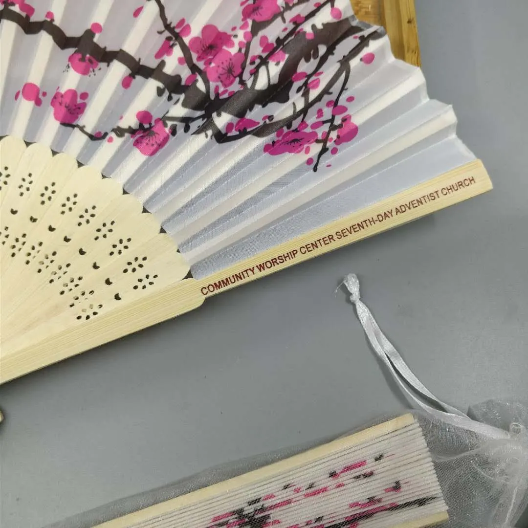 Personalized Favors Silk Hand fans with pouch Wedding giveaways Bridal shower favors Anniversary party gift wholesales 50pcs lotZZ