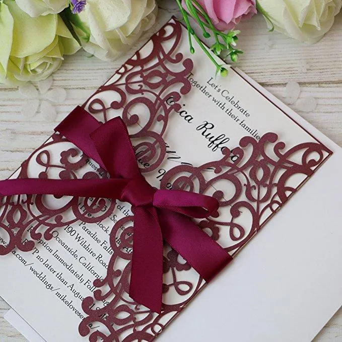 New Elegant Laser Cut Invitations Cards With Ribbons For Wedding Bridal Shower Engagement Birthday Graduation Invites Wedding InvitationsZZ