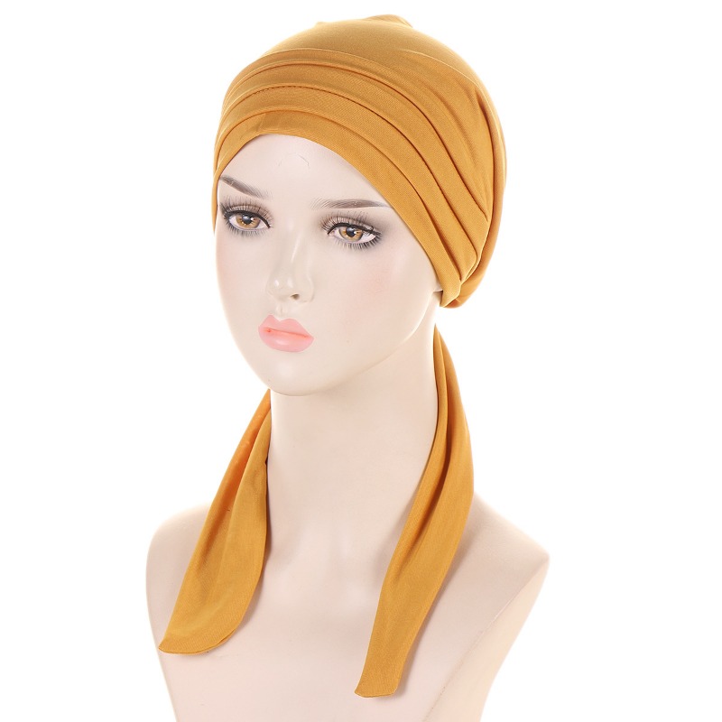 Ramadan Muslim Hijab Caps Crystal Hemp Women's Longtail Headscarf Hat Chemo Hats Hair Care Solid Color Turban Bonnet