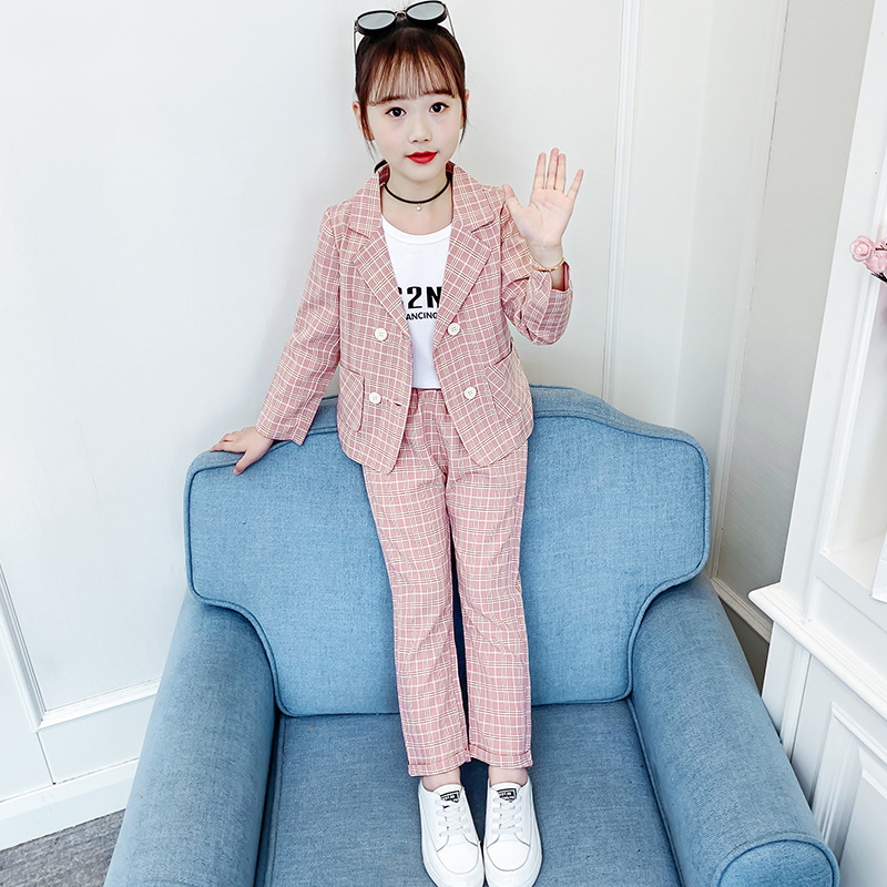 Fashion Girl Outfits 2023 Autumn Winter Tops Skirt Tops Pant Baby kids Formal Teenagers Plaid Jacket Blazer Children Clothes R230814