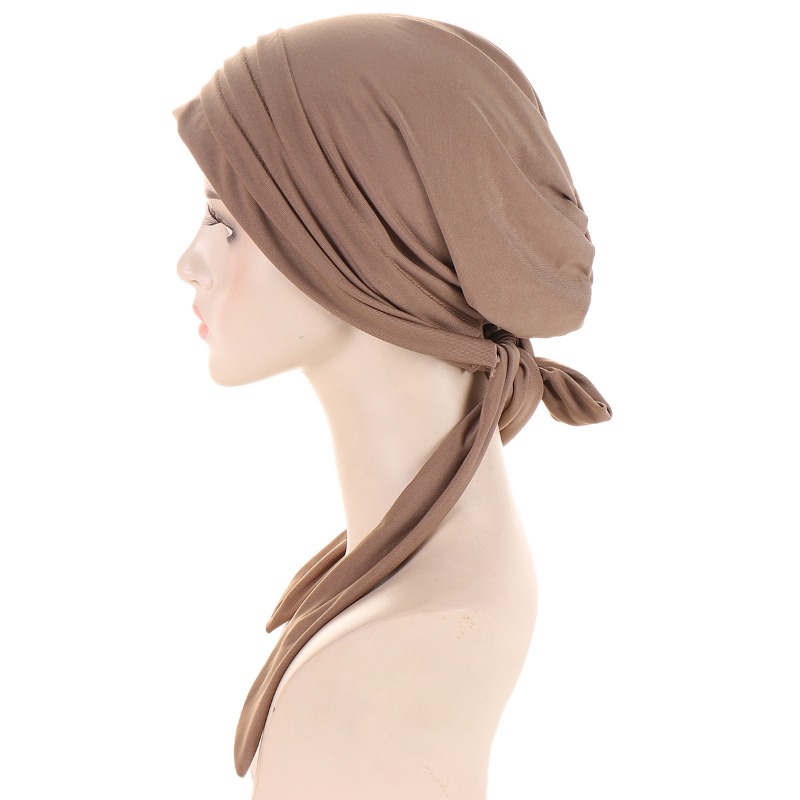 Ramadan Muslim Hijab Caps Crystal Hemp Women's Longtail Headscarf Hat Chemo Hats Hair Care Solid Color Turban Bonnet