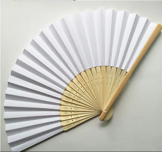 Paper Hand Fans White Chinese Fan Wedding Bridal Dance Accessories 21cm Home Decorations Hollow Wood Holding FanZZ