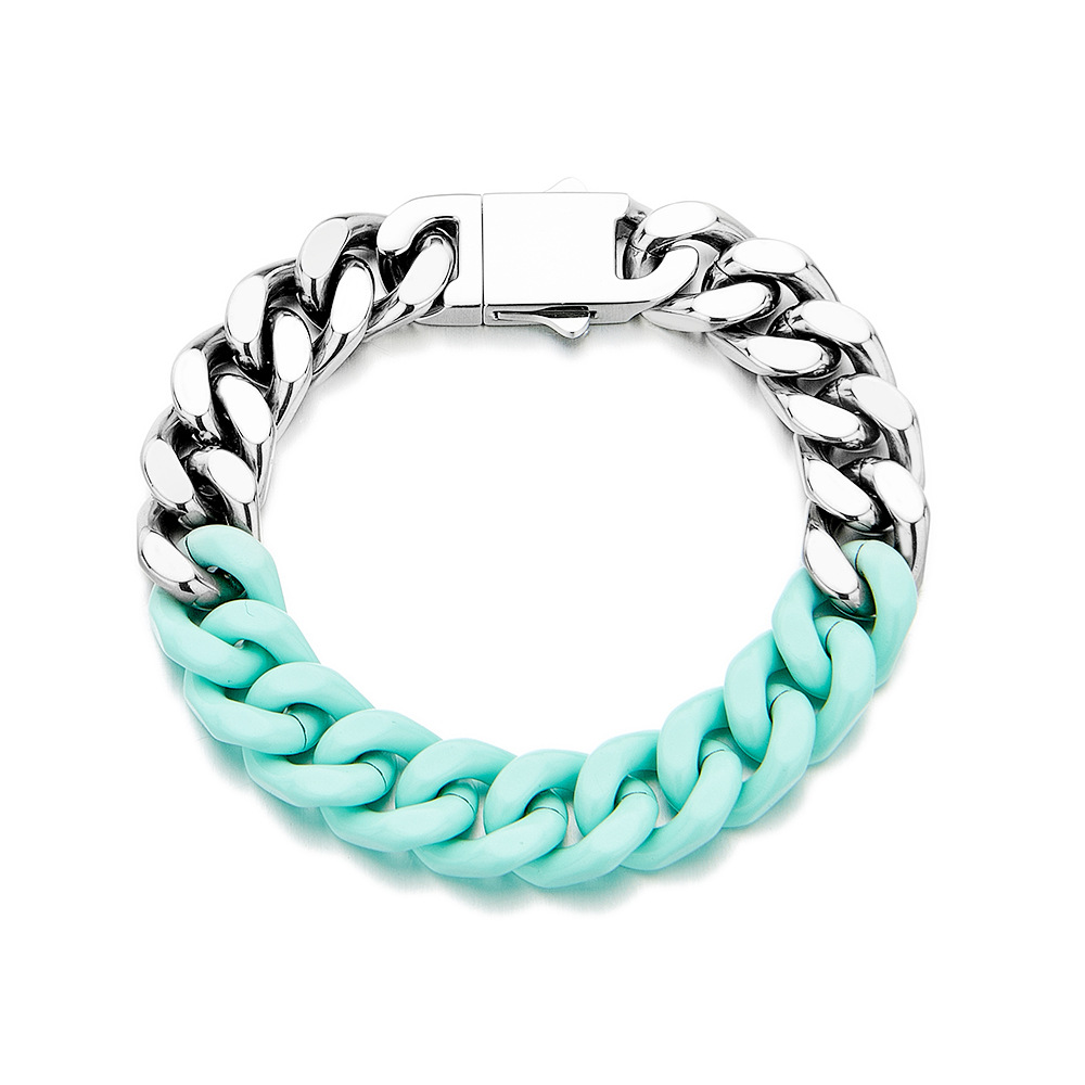 Luxury 13mm Unisex Bracelet in 14k White Gold Modern Style Matching Charms for Trendy Males