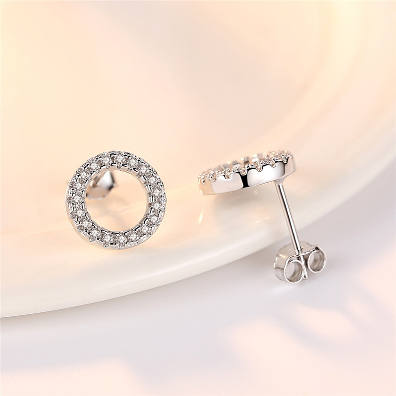 Elegant Hollow Out Round Zircon Stud Earrings in Plated Finish Ideal Wedding Jewellery Accessory