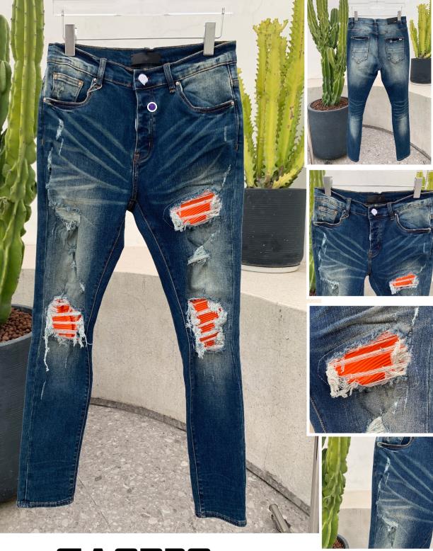 2023 Men's Jeans European Jean Hombre Letter Star Men Embroidery Patchwork Ripped For Trend Brand Motorcycle Pant Mens Skinny SIZE 30-40