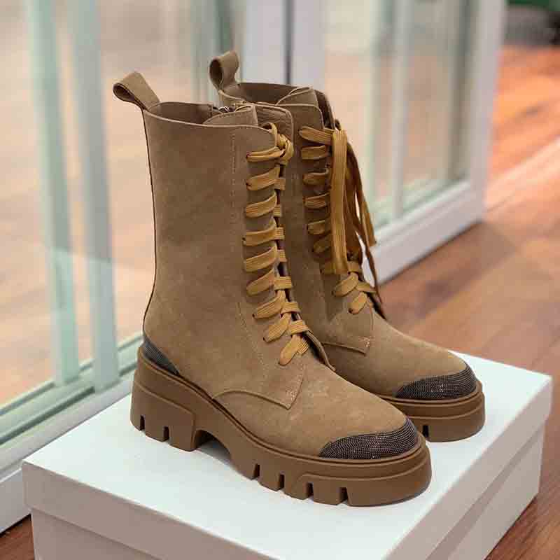 Top quality Suede calfskin Boots Slip-On Ankle Booties Round toe pumps heels women' luxury designer Fashion ins Lace up shoes factory footwear Size 35-41