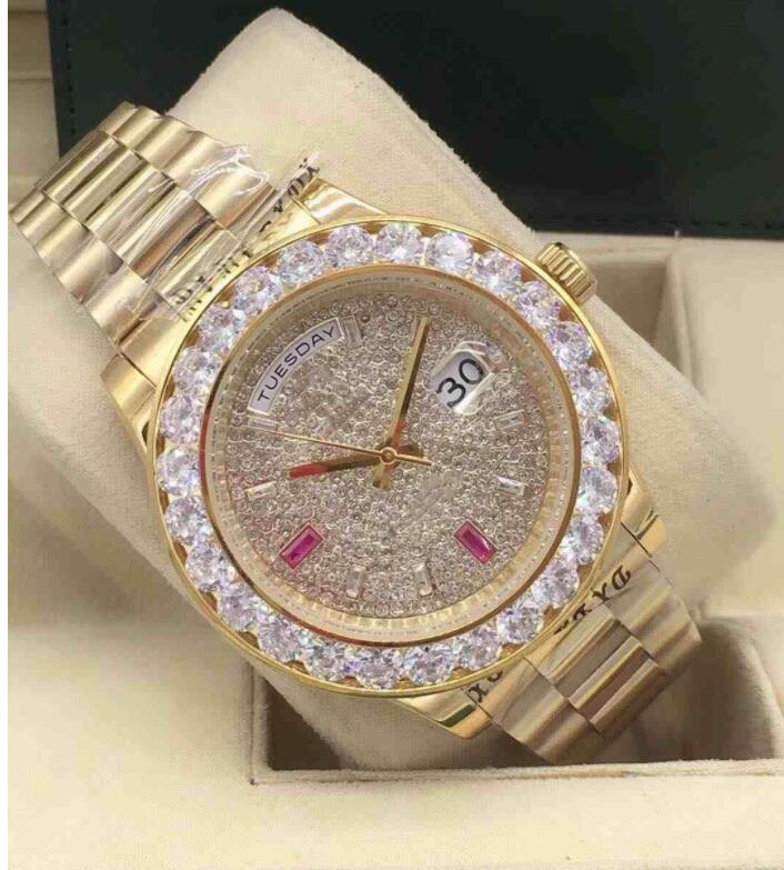 Factory Sales 3 Style 18K Yellow Gold Mens 43 mm Big Diamond Watch Customised With Genuine Diamonds Roman Dial Automatic Mechanical movement Fashion Men's Watches