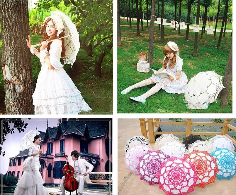 White Vintage Mini Cotton Lace Embroidered Sun Parasol Umbrella Wedding Bridal Flower Girls Umbrella DIY CraftZZ