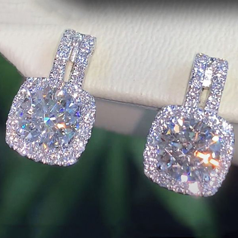 Women's Round Diamond-Cut Cubic Zirconia Stud Earrings with Shiny Crystals - Gold & Platinum Finish for Weddings