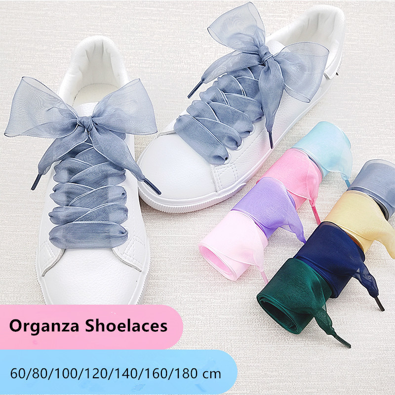 Shoe Parts Accessories 4cm Widened Transparent Chiffon Yarn Shoelaces Flat Silk Big Bow Wide Laces Trend Beauty White Casual Shoes Laces Dropship 2308