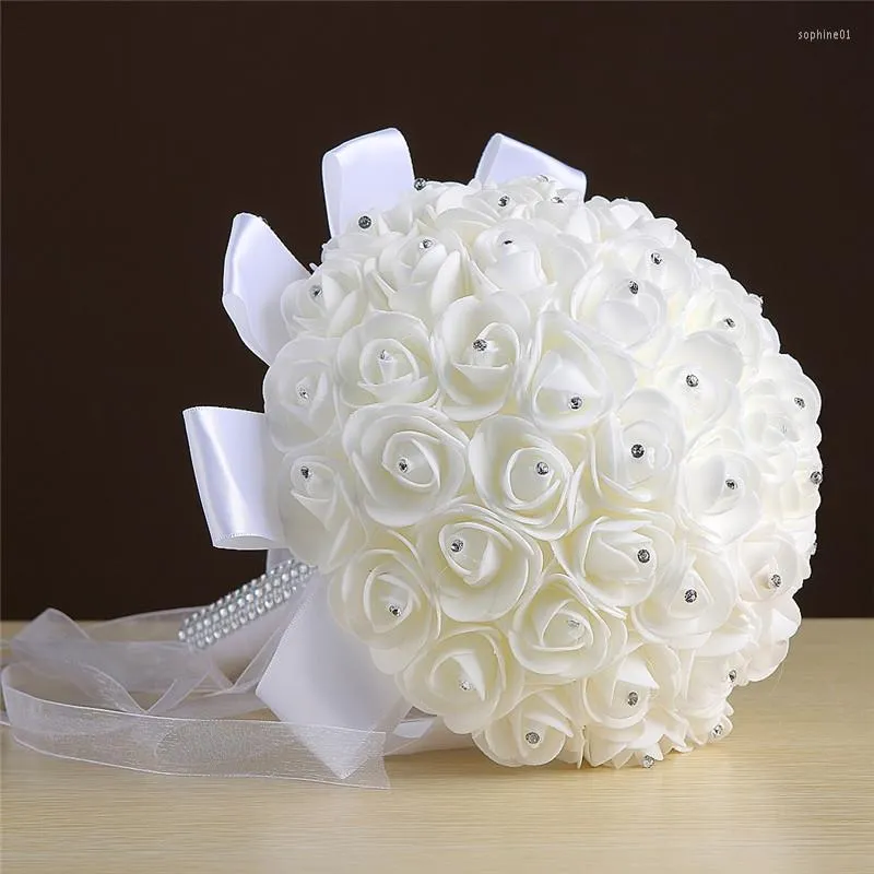 Wedding Flowers AYiCuthia Boeket Zijde Bloemen Bridesmaid Foamflowers White Rose Bridal Bouquet Satin RomanticZZ