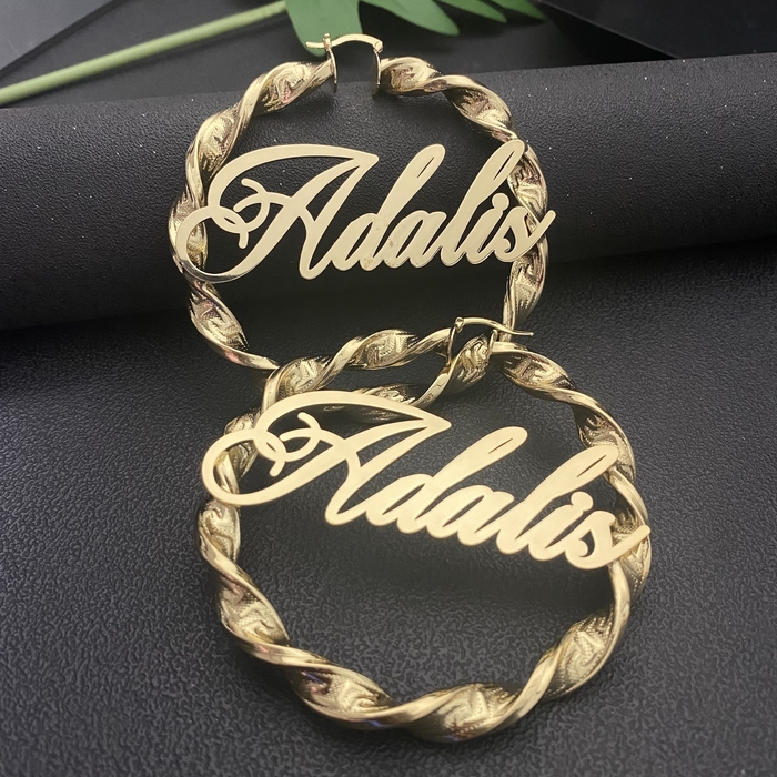 Hoop Huggie Custom Name Earrings Personalized Nameplate Gold Stainless Steel Twist Earring for Women Girls 230814