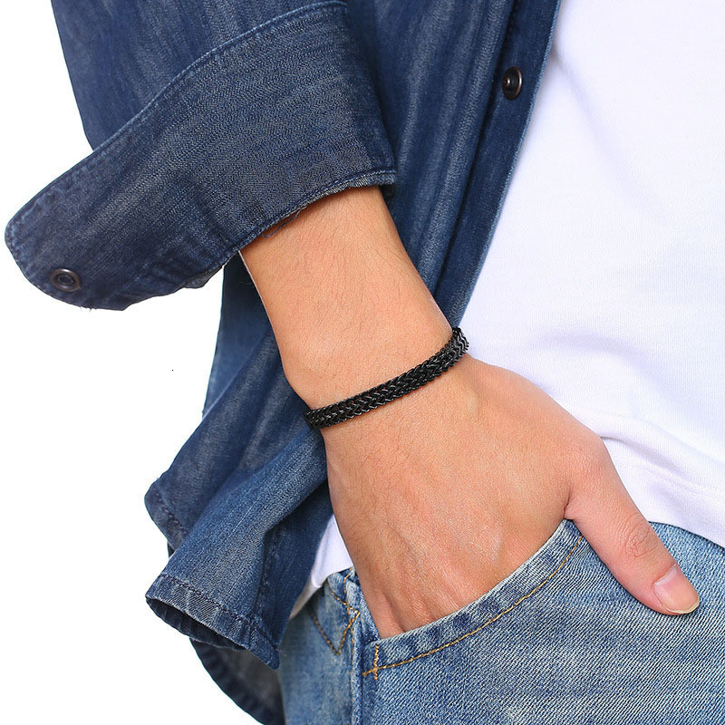 Charm Bracelets Tigrade Mens Stainless Steel Bracelet Braided Rope Chain Bracelets Silver/Gold/Black Color Pulseira Masculina Male Jewelry 230814