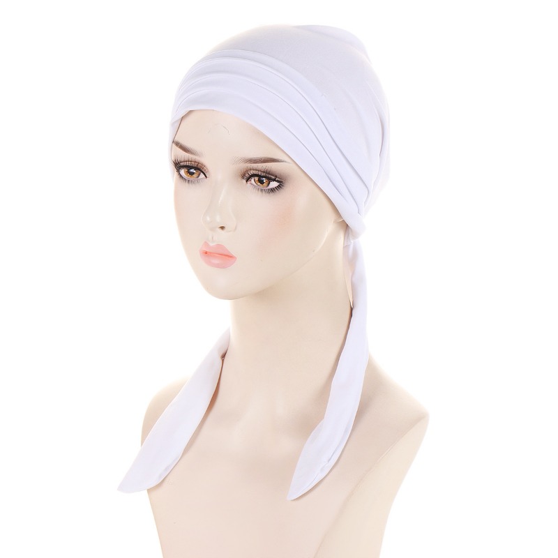 Ramadan Muslim Hijab Caps Crystal Hemp Women's Longtail Headscarf Hat Chemo Hats Hair Care Solid Color Turban Bonnet