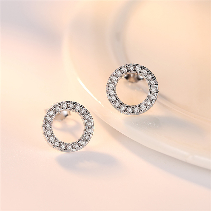Elegant Hollow Out Round Zircon Stud Earrings in Plated Finish Ideal Wedding Jewellery Accessory