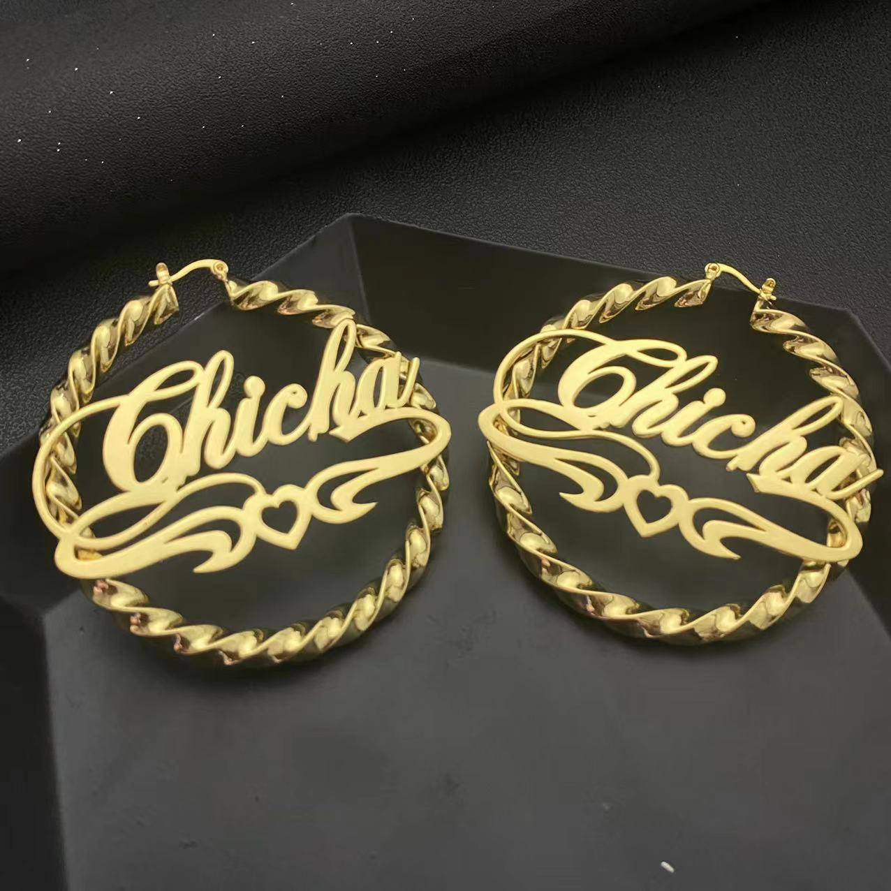 Hoop Huggie Custom Name Earrings Personalized 30mm90mm Customized Gold Stainless Steel Twist Earring for Women Girls 230814