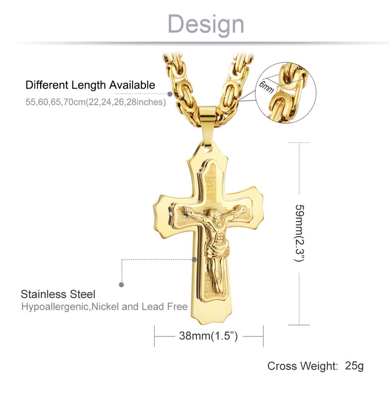 Pendant Necklaces Religious Catholic Crucifix Jesus Cross Necklace for Men Cross Pendent with Bible Necklace Men Byzantine Chain Jewelry Gifts 230814