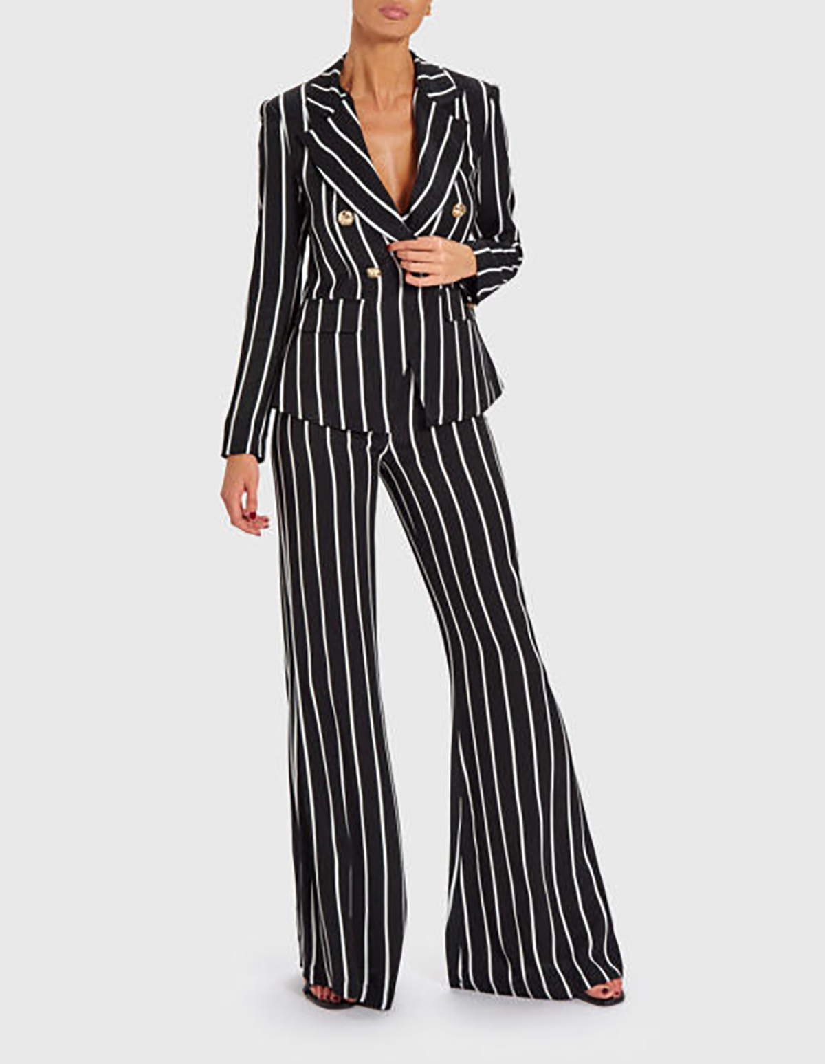 Black Striped Women Pants Suits Loose Fit Formal Long Sleeve Blazer Sets 2 Pieces Custom Made For Wedding Wear