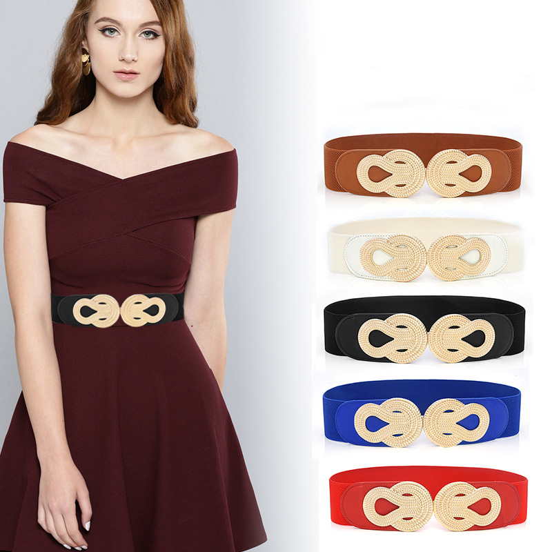 Women Waist Belt Wide Elastic Belts for Dresses Ladies Stretch Belts with Interlock Buckle