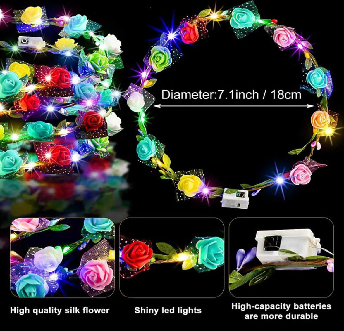 Crown LED Flower Wreath Accessories Light Up Foam Rose Headband Party Birthday Floral Headpiece For Women Girls Wedding BeachZZ