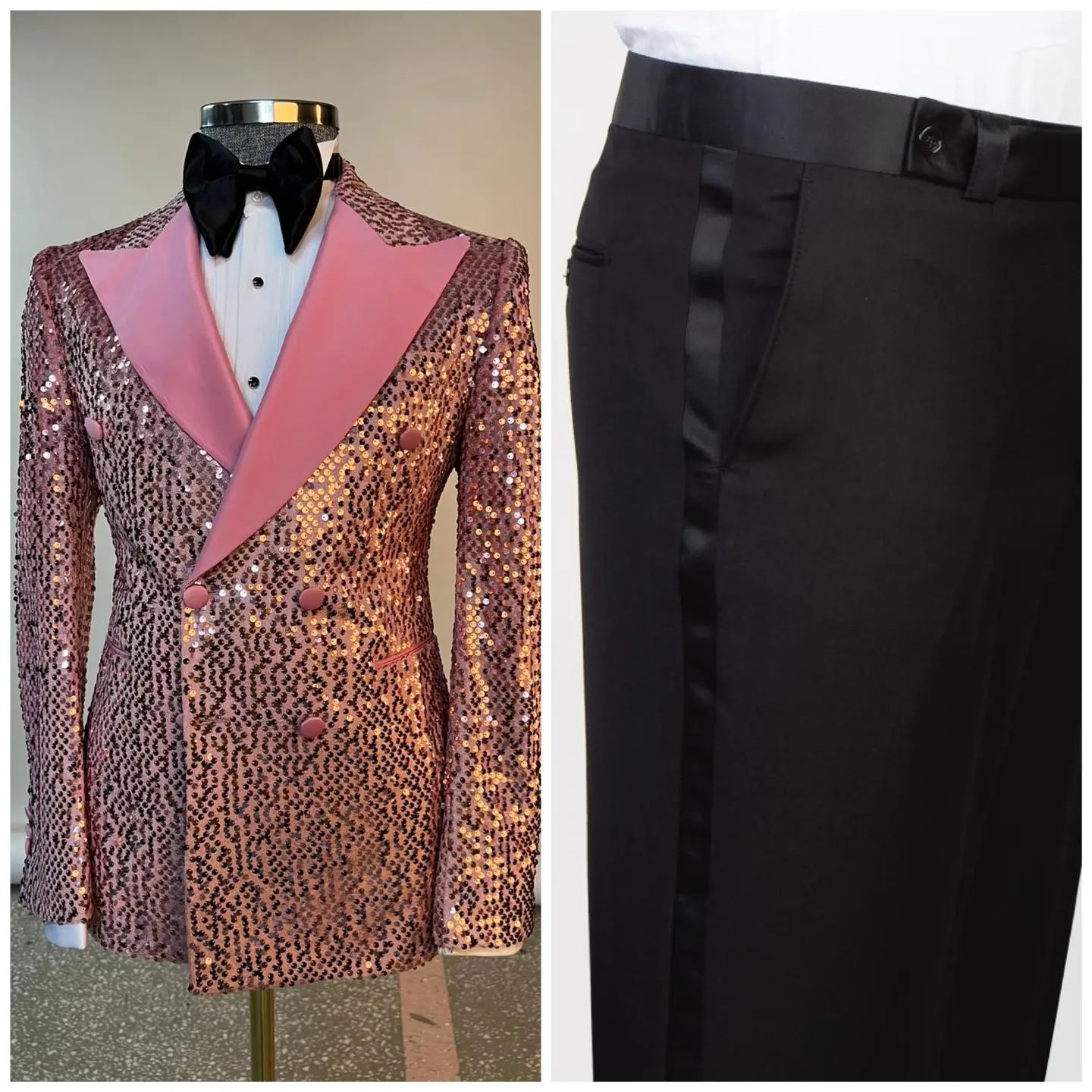 Sparkly Men Suits For Wedding Peaked Lapel Groom Wear Double Breasted Tuxedos 2 Pcs Coat With Pants Prom Evening Party Customize