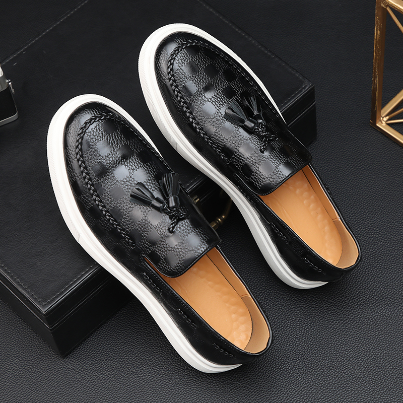 Dress Shoes Black Sneakers Men Vulcanize Brown Tassels SlipOn Size 38 Zapatos De Hombre 230812
