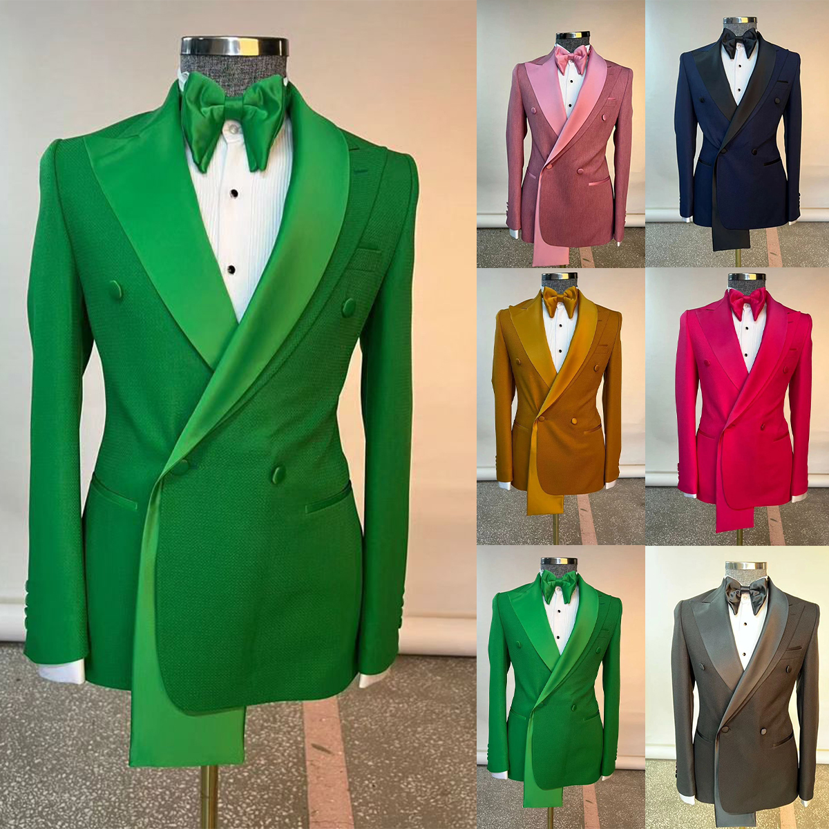 Green Men Wedding Tuxedos Pure Color Peaked Lapel Groom Wear Slim Fit Prom Party Coat Only One Jacket