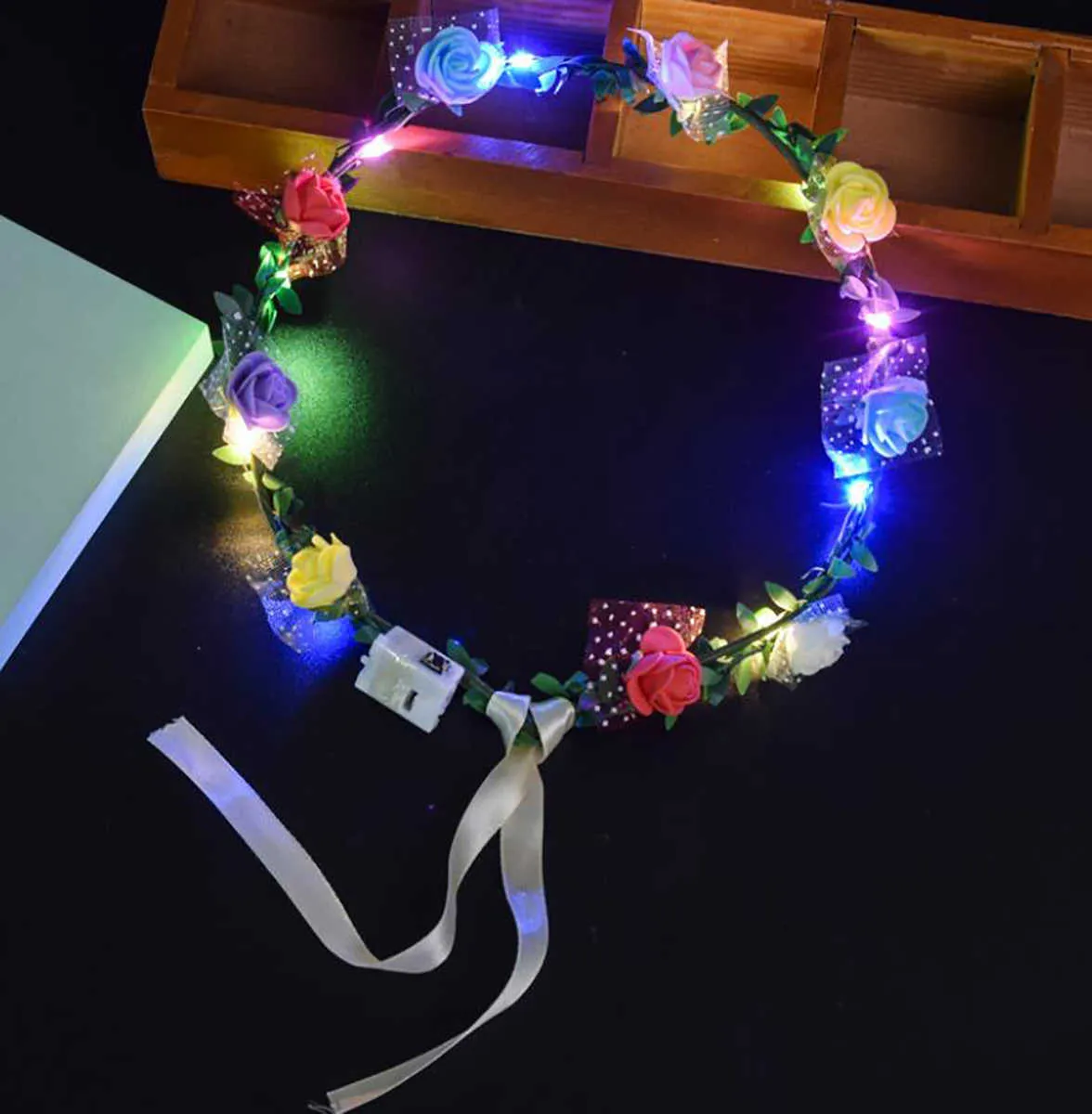 Crown LED Flower Wreath Accessories Light Up Foam Rose Headband Party Birthday Floral Headpiece For Women Girls Wedding BeachZZ