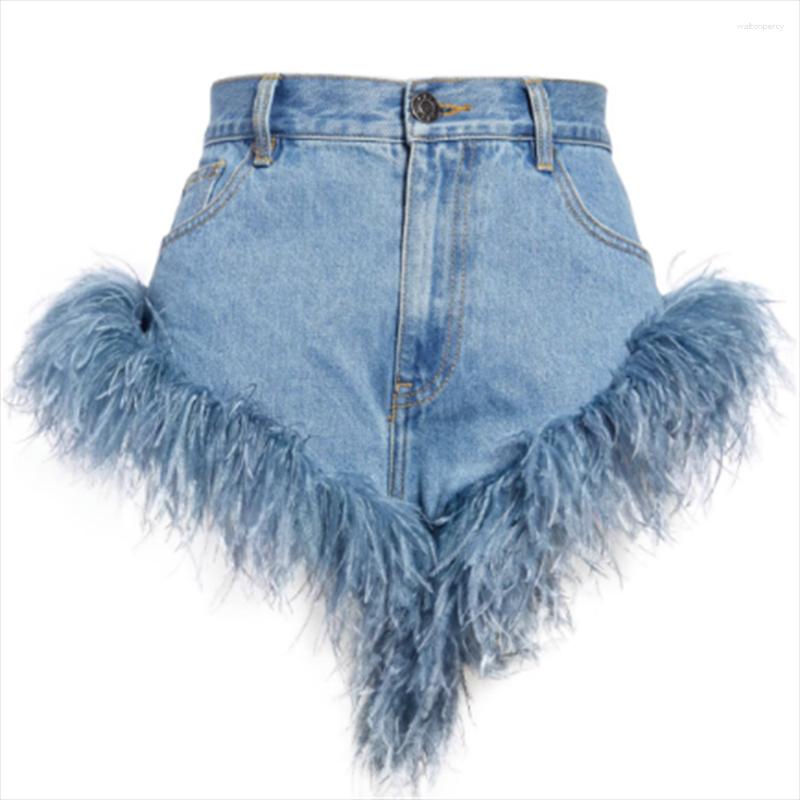 Women's Jeans Girl High-waist Denim Shorts Feather Fashion Women