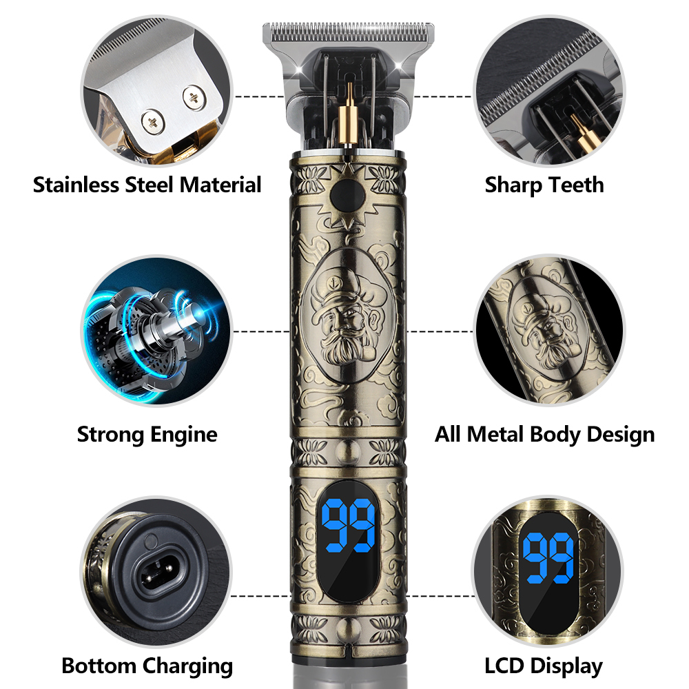 Electric Shavers in Vintage T9 0MM Hair Cutting Machine trimmer Cordless Hair finishing Beard Clipper for men Electric shaver Razors USB 230814
