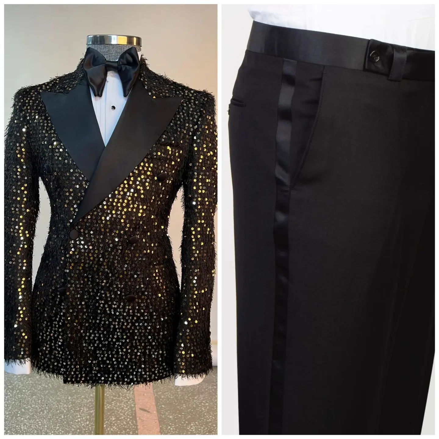Sparkly Men Suits For Wedding Peaked Lapel Groom Wear Double Breasted Tuxedos 2 Pcs Coat With Pants Prom Evening Party Customize