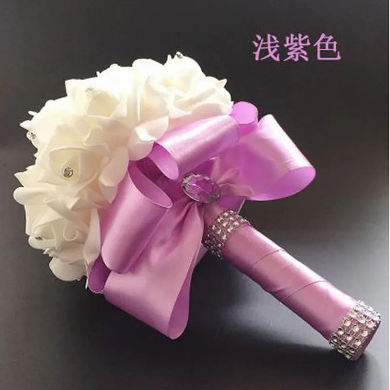 Elegant Rose Artificial Bridal Flowers Bride Bouquet Wedding Bouquet Crystal Royal Blue Silk RibbonZZ
