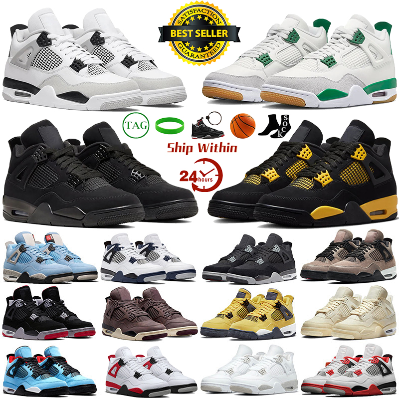4 4s Basketball Shoes Men Women 4s Thunder Seafoam Black Cat Pine Green Cement Military Black University Blue Mens Trainers Sports Sneakers