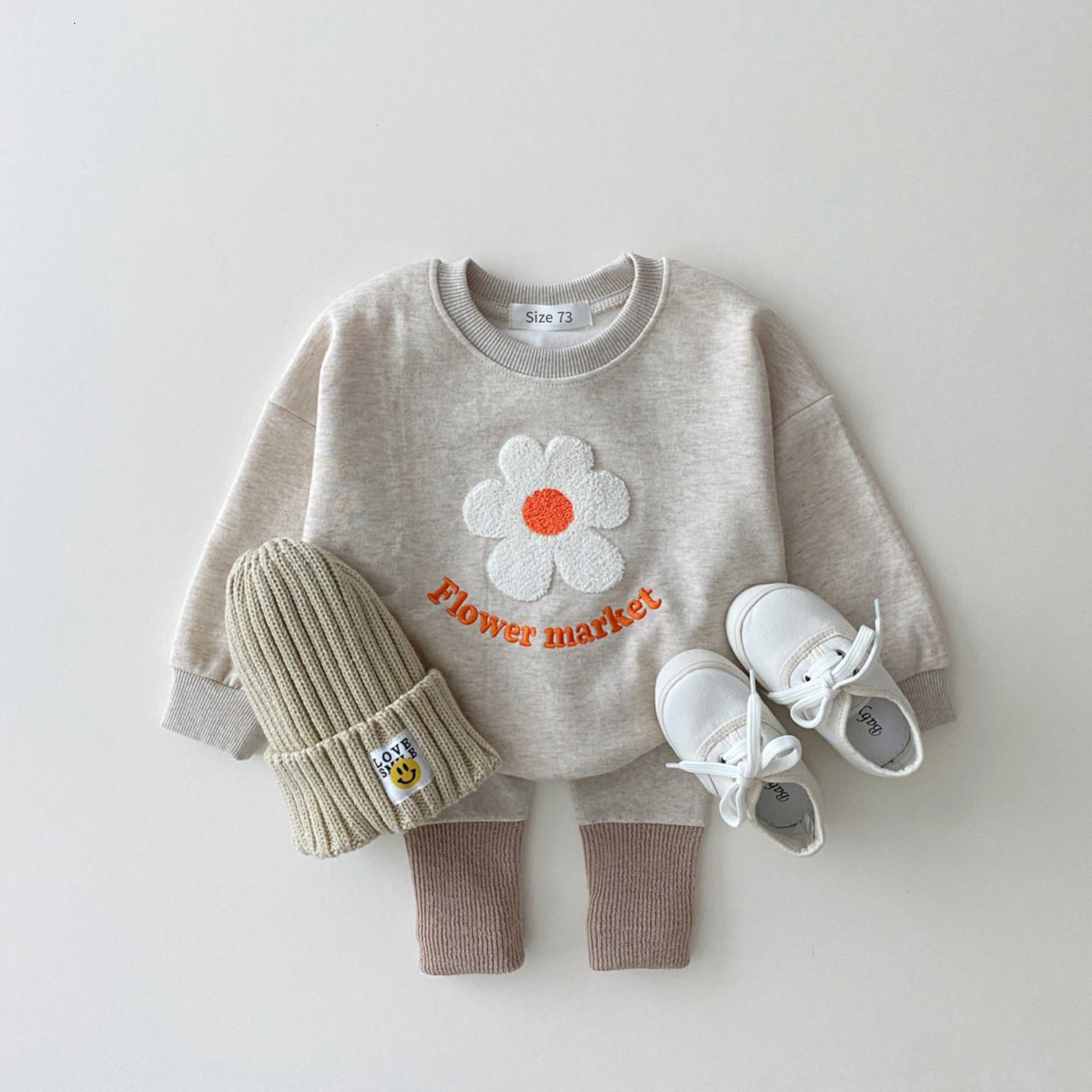 Clothing Sets Korea Girls Organic Cotton Flowers SweatshirtPants 2 PcsSet Tracksuit Toddler Girl Clothes Set Baby Girls Boutique Outfits 230814
