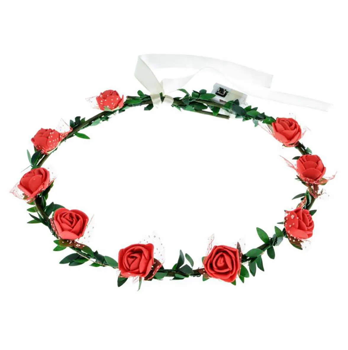 Crown LED Flower Wreath Accessories Light Up Foam Rose Headband Party Birthday Floral Headpiece For Women Girls Wedding BeachZZ