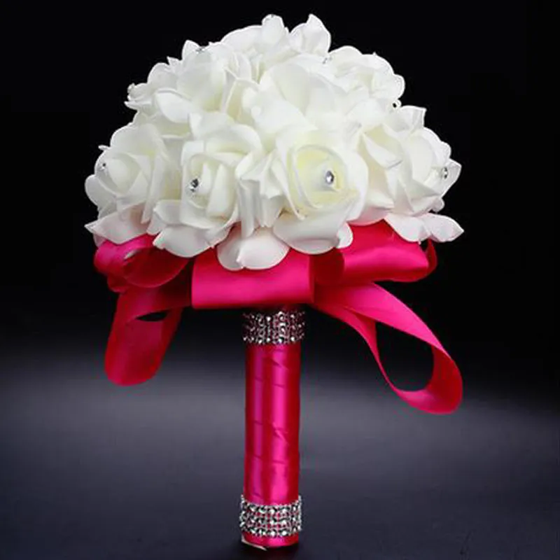 Wedding Party Gifts Elegant Rose Artificial Bridal Flowers Bride Bouquet Crystal Royal Blue Silk Ribbon Buque De Noivablue bouquetZZ