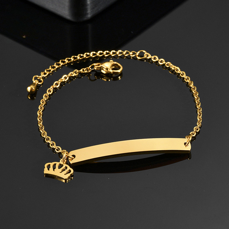 Charm Bracelets Selling Cuba Chain Customized Baby Names Stainless Steel Crown Adjustable Bracelet for children Men Women Jewelry Gift 230814