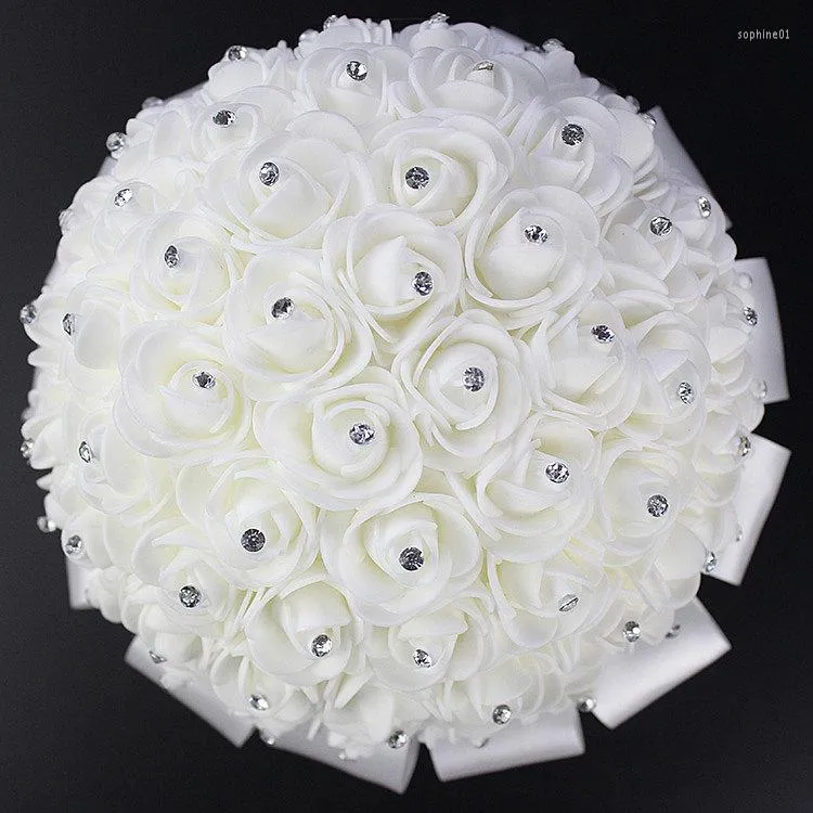Wedding Flowers AYiCuthia Boeket Zijde Bloemen Bridesmaid Foamflowers White Rose Bridal Bouquet Satin RomanticZZ