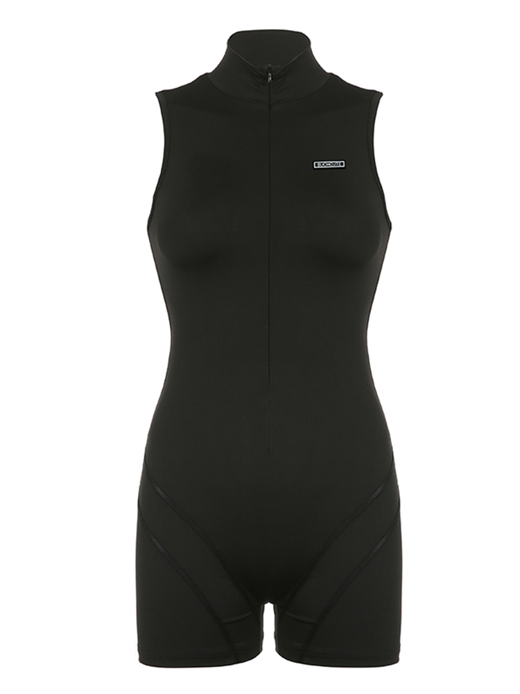 Women's Jumpsuits Rompers Weekeep Casual Zip Up Rompers Street Style Black Sleeveless Bodycon Women's Jumpsuit Sports Fitness Summer Outfits
