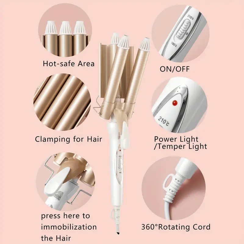 Ceramic Triple Barrel Hair Curling Iron - Professional Hair Styler for Salon-Quality Results