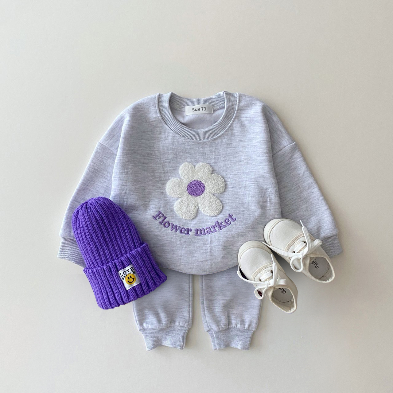 Clothing Sets Korea Girls Organic Cotton Flowers SweatshirtPants 2 PcsSet Tracksuit Toddler Girl Clothes Set Baby Girls Boutique Outfits 230814