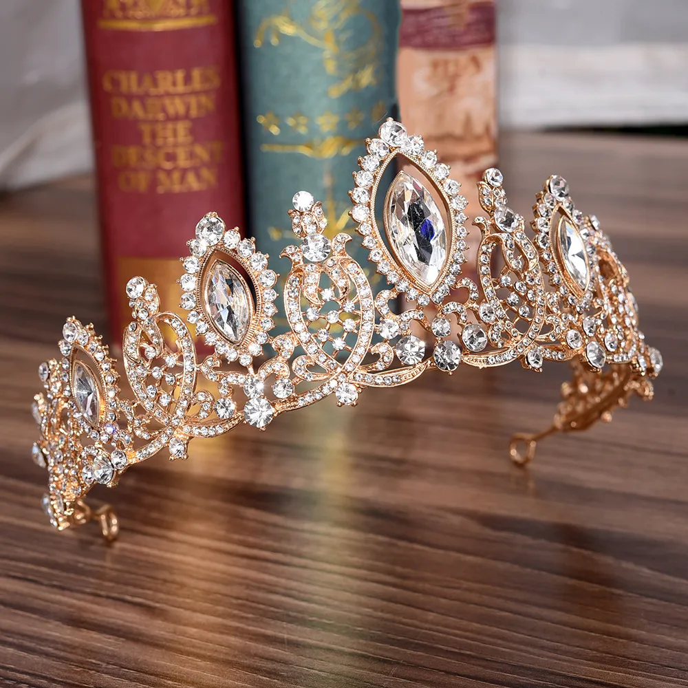 Headpieces Princess Crystals Wedding Crown Bridal Tiaras Baroque Queen King Clear Royal Blue Red Rhinestone Bridal TiaraZZ