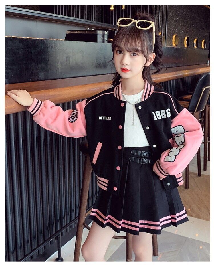 Clothing Sets Girls Sports Suit Spring Autumn Baseball Outfits Children Jacket Pleated Skirt 2Pcs Set Jk Student Uniform Kids Loungewear 230814